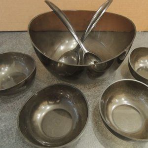 Salad Bowl Set for 4 + Serving Utensils - Smoked Glass Look Acrylic Vtg 60s